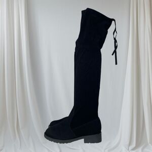 Boho Whimsygoth Faux Suede Black Flat Over The Knee Tassel Boots US 9.5 EU 40